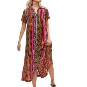 Scotch & Soda Maxi Boho Dress Short Sleeve Button Down & Pockets sz 6 S/M